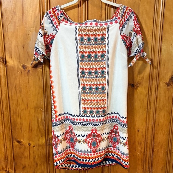 Monteau Dresses & Skirts - Monteau Multicolor Patterned Dress - Shift Dress - Off the Shoulder - Size Small